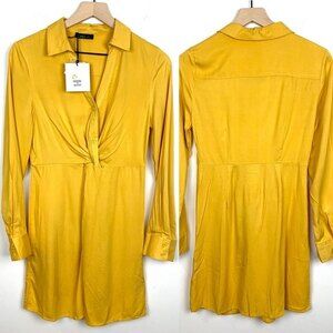NEW Very J Women's Size Small S Twist-Front Shirt Dress Mustard Yellow Color